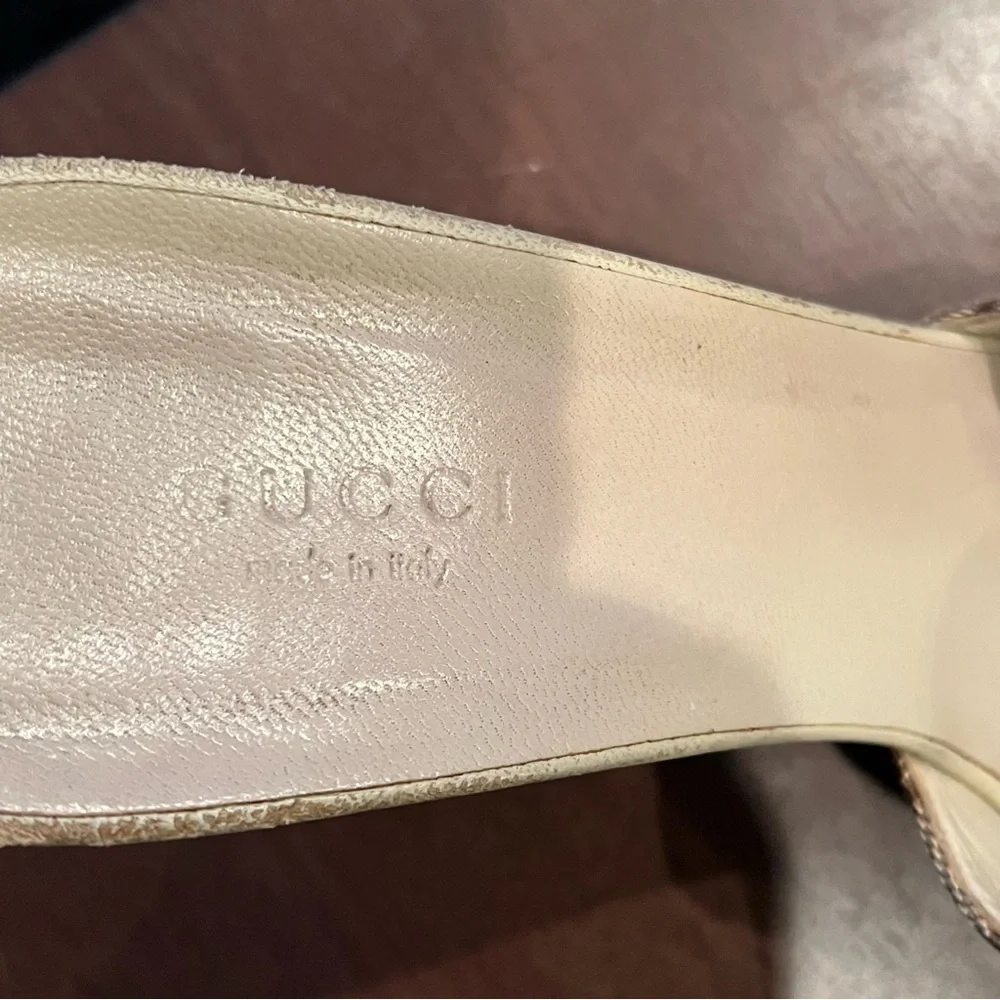 Gucci Beige GG Canvas Open Toe Wedge Heel Women’s Size 10 - Picture 7 of 10